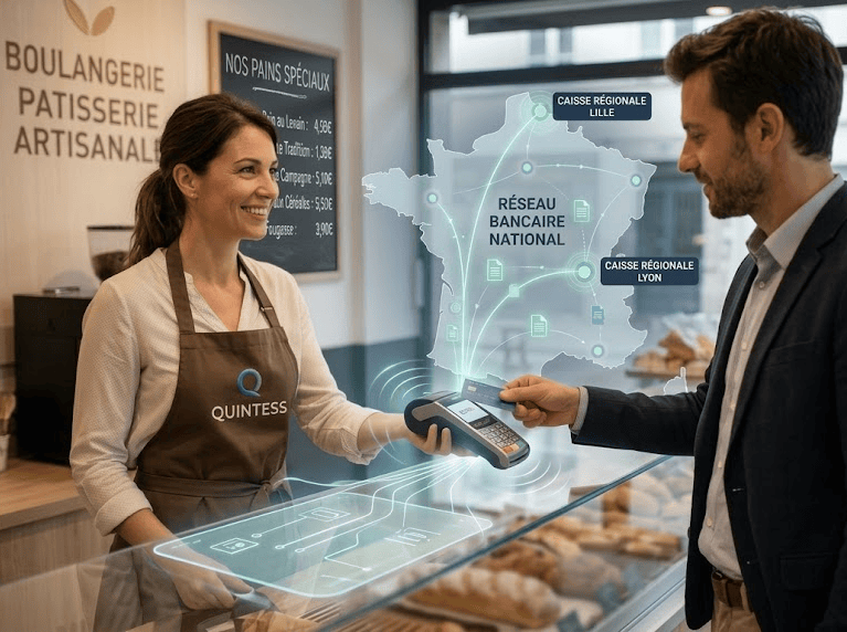 3 consultants, deux jeunes hommes et une jeune femme, sont assis autour d'une table, dans un openspace, et travaillant en équipe projet.